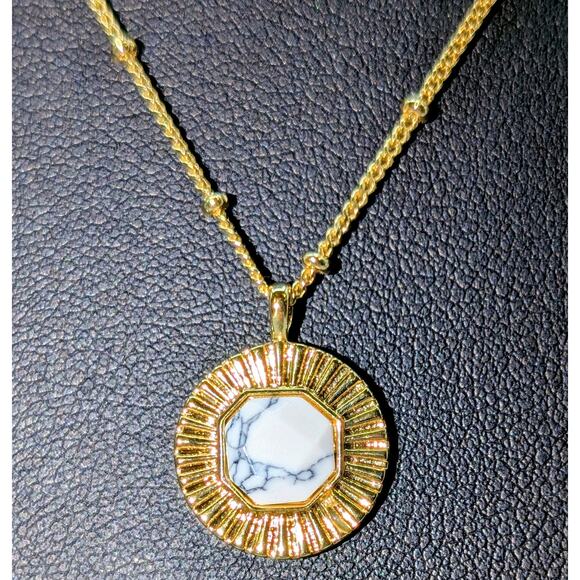 Gorjana Power Gemstone Coin Necklace Howlite Calming Stone 18K GP Necklace - Picture 3 of 5